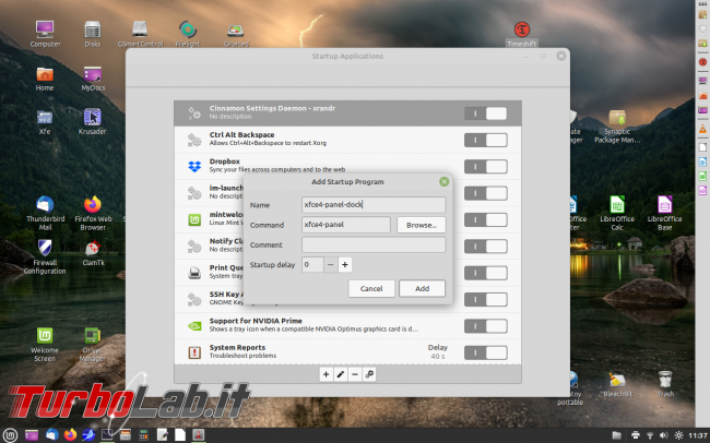 Creare barra multifunzione Linux Mint Cinnamon sfruttando potenzialità Xfce - xfce4-panel_014_startup application_add command