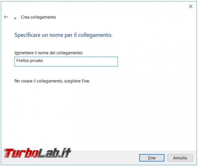 Creare collegamento avviare principali browser modalità incognito