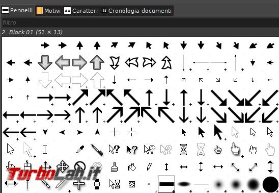 Disegnare frecce dritte curve GIMP: tre metodi essenziali - GIMP_frecce_004_pennelli