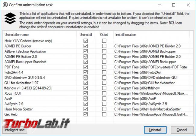 Disinstalla silenziosamente gruppi programmi Bulk Crap Uninstaller