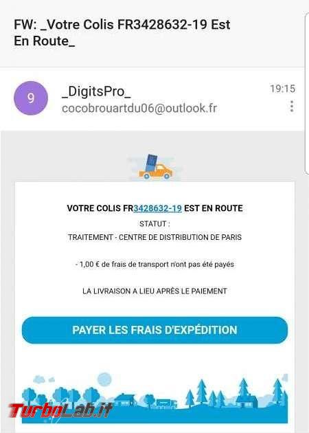 Email truffa DigitsPro: è arrivo pacco te! Paga solo 1 € consegna - digitspro_fraud_email