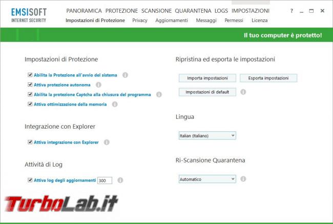 Emsisoft Internet Security 11 messo prova TurboLab.it