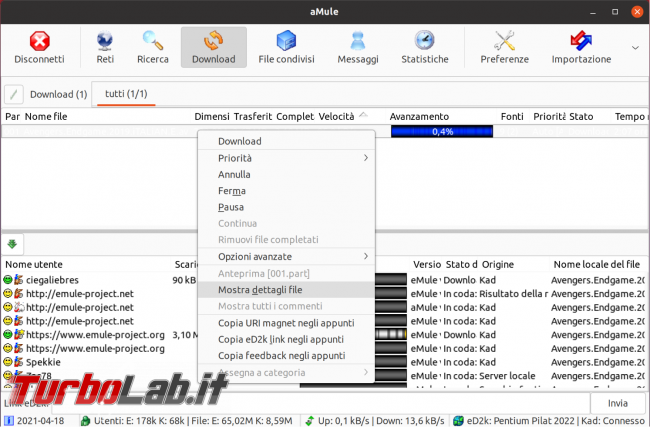 eMule Linux (Ubuntu): download, configurazione guida completa aMule (video) - Schermata del 2021-04-18 13-29-32