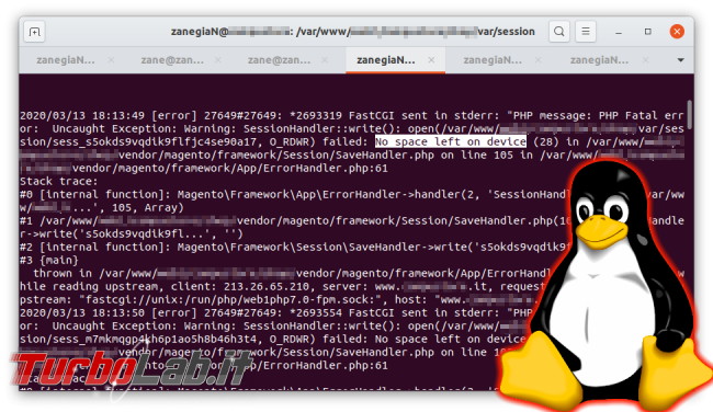 Errore Linux (Ubuntu) PHP: No space left on device ( spazio c'è). inode esauriti, Come risolvere? - No space left on device (2)