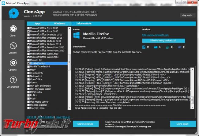 Esegui backup impostazioni configurazione molti programmi CloneApp