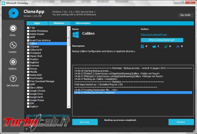 Esegui backup impostazioni configurazione molti programmi CloneApp