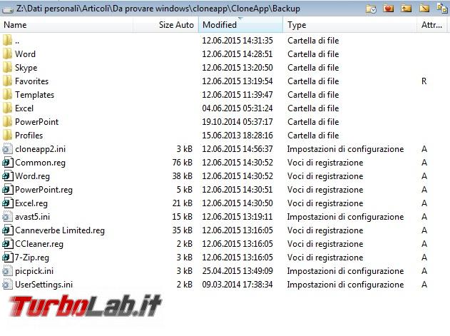 Esegui backup impostazioni configurazione molti programmi CloneApp