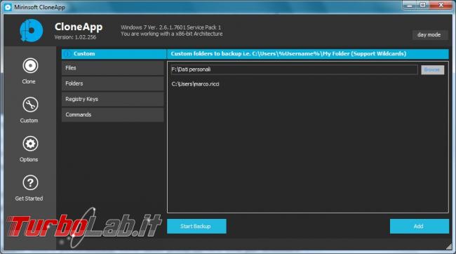 Esegui backup impostazioni configurazione molti programmi CloneApp