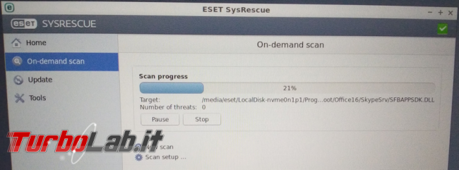 ESET SysRescue supporto live rimuovere malware più difficili