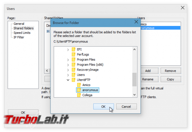 FileZilla Server: abilitare accesso anonimo - FileZilla Server creazione utente Anonymous 04
