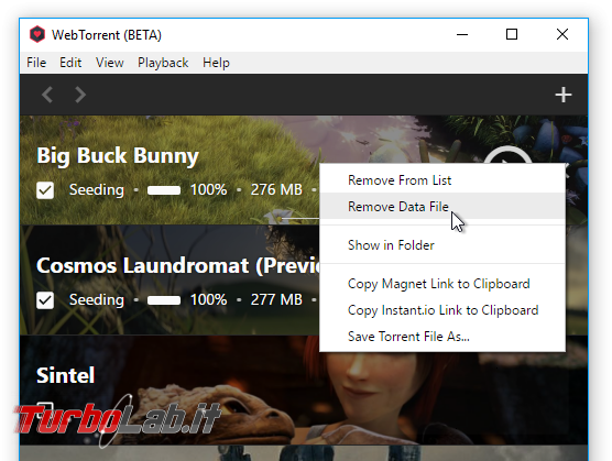 Film streaming, gratis senza attese: guida WebTorrent - WebTorrent menu contestuale