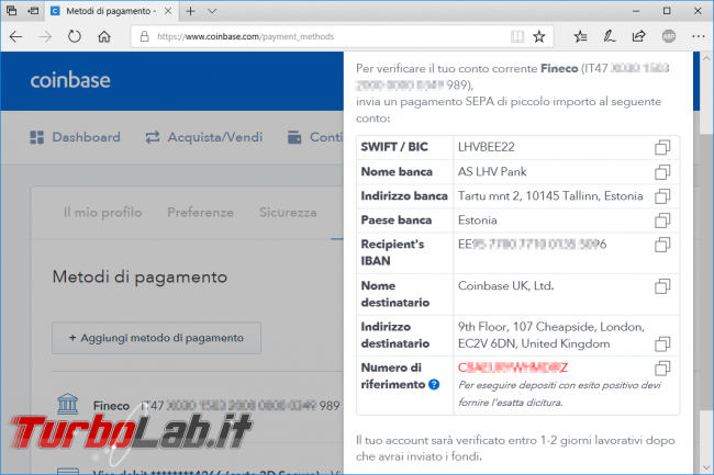 Fineco Coinbase: video guida verificare conto corrente italiano (risolvere errore Compilazione IBAN EE95 7700 7710 0135 5096)