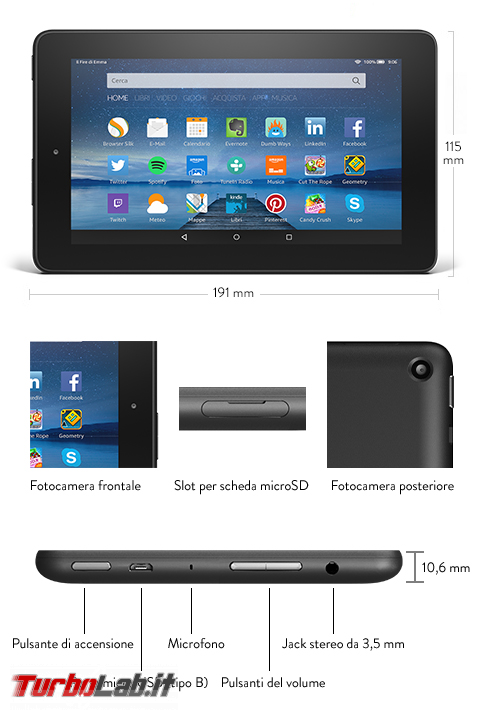 Fire 7&quot; (2015): esperienza d'uso prova completa tablet 60 € Amazon - amazon fire 7 2015 specifiche tecniche