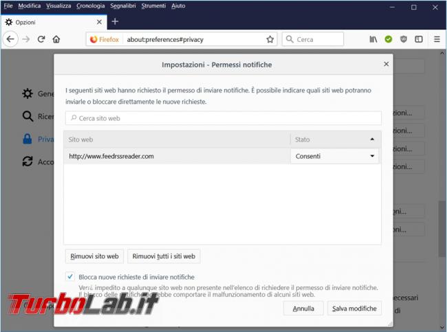 Firefox: come impedire/bloccare richiesta invio notifiche Push