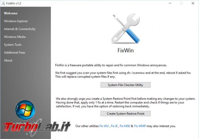 FixWin ripara molti problemi Windows click