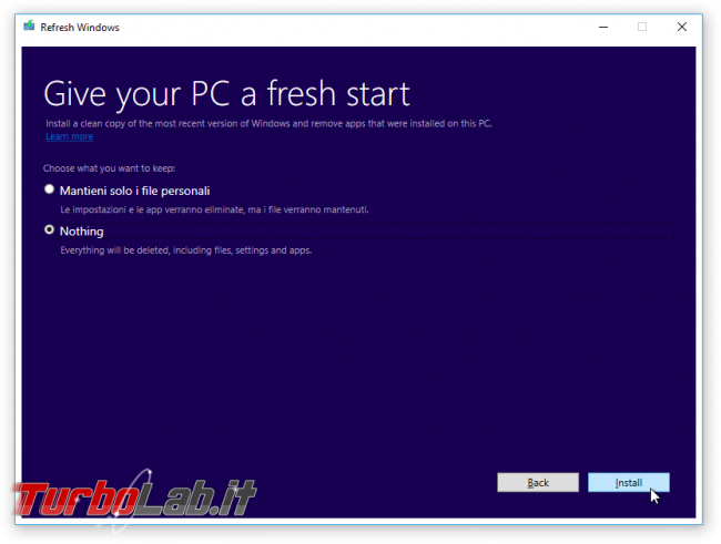 Formattare reinstallare Windows 10 automaticamente, senza DVD &quot;crapware&quot;: guida Refresh Windows Tool - refresh windows tool 1