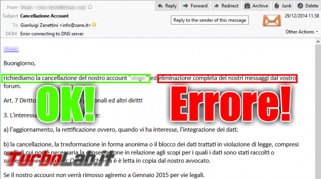 Forum commenti - utente richiedere eliminazione account propri messaggi: amministratore è obbligato legge può rifiutarsi? - cancellazione messaggi spotlight