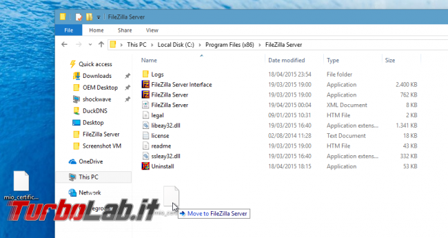 FTPS FileZilla Server: come accettare connessioni FTP sicure - explorer sposta certificato filezilla server