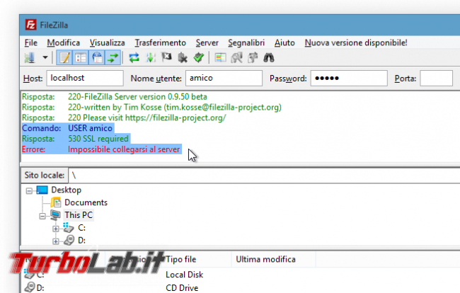 FTPS FileZilla Server: come accettare connessioni FTP sicure - FileZilla SSL required
