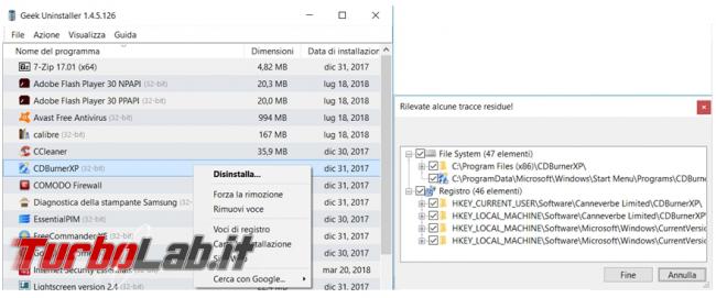 Geek Uninstaller disinstallatore programmi non lascia tracce residue sistema operativo