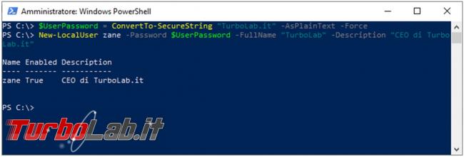 Gestire account gruppi Windows PowerShell