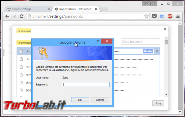 Google Chrome: disabilitare richiesta autenticazione prima mostrare password salvate - chrome passwrd manager password