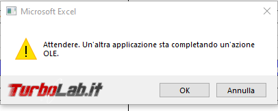 Google drive desktop, Microsoft Excel problema dell’azione OLE