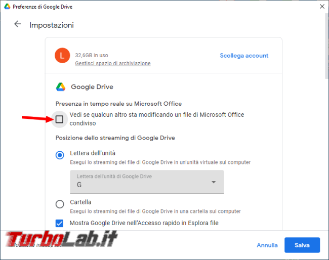 Google drive desktop, Microsoft Excel problema dell’azione OLE