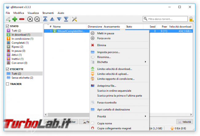 Grande Guida BitTorrent - qBittorrent menu contestuale torrent