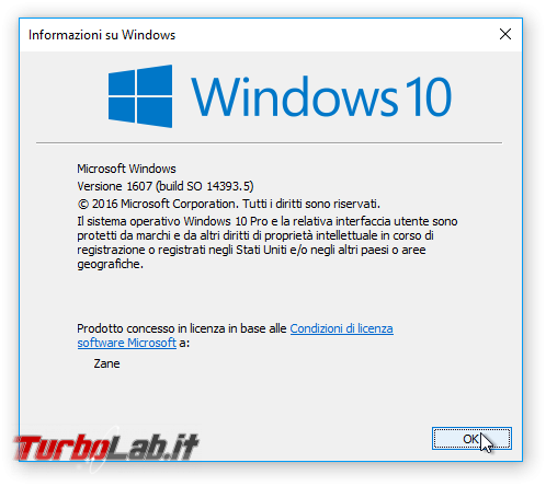 Grande Guida Windows 10 &quot;Anniversary Update&quot; (versione 1607, &quot;Redstone&quot;): tutto quello devi sapere - windows 10 1607 anniversary update winver