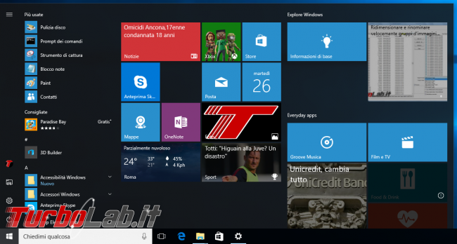 Grande Guida Windows 10 &quot;Anniversary Update&quot; (versione 1607, &quot;Redstone&quot;): tutto quello devi sapere - windows 10 1607 start