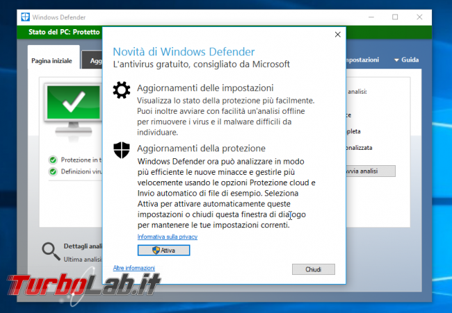 Grande Guida Windows 10 &quot;Anniversary Update&quot; (versione 1607, &quot;Redstone&quot;): tutto quello devi sapere - windows 10 1607 windows defender