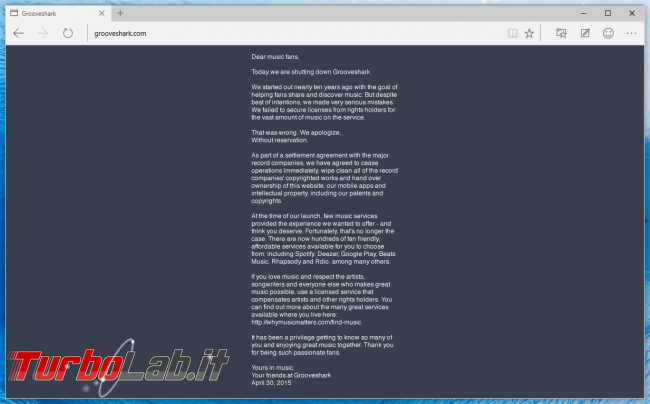 Grooveshark: fine servizio streaming