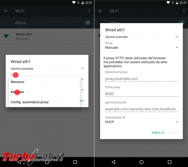 Guida Android: come impostare indirizzo IP statico Wi-Fi configurare manualmente rete: proxy, gateway server DNS - configurazione manuale proxy android