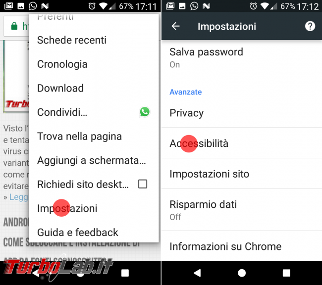 Guida Android: come ingrandire caratteri testo troppo piccoli? - chrome impostazioni accessibilità