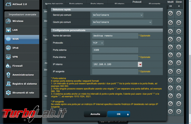 Guida: come aprire porte TCP/UDP router ASUS torrent, eMule, Desktop remoto, VNC, VPN, ... (video)