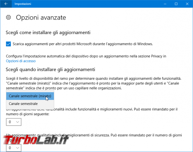 Guida: come bloccare aggiornamento automatico Windows 10 21H2 (Novembre 2021) Home Pro - windows update opzioni avanzate