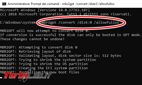 Guida: come convertire disco / SSD Windows 10 MBR GPT senza cancellare, formattare, eliminare partizioni file MBR2GPT