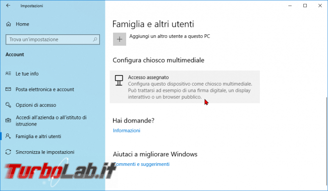 Guida: come creare punto informazioni Windows 10 (modalità chiosco, eseguire singola app fullscreen) - modalità chiosco windows 10 (1)