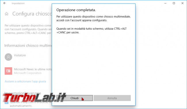 Guida: come creare punto informazioni Windows 10 (modalità chiosco, eseguire singola app fullscreen) - modalità chiosco windows 10 (3)
