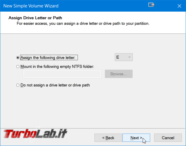 Guida facile Windows 10: come creare partizione hard disk / SSD senza programmi aggiuntivi - Windows gestione dischi nuovo volume semplice wizard (4)