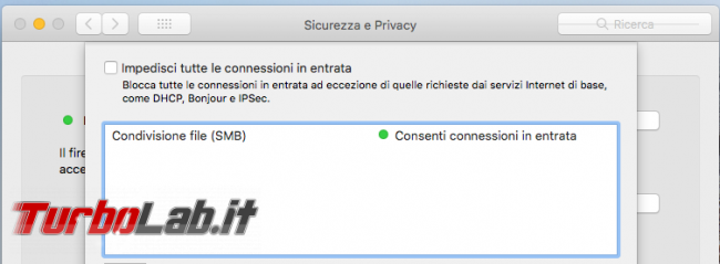 Guida Mac: come configurare firewall permettere accesso file condivisi rete locale (LAN)