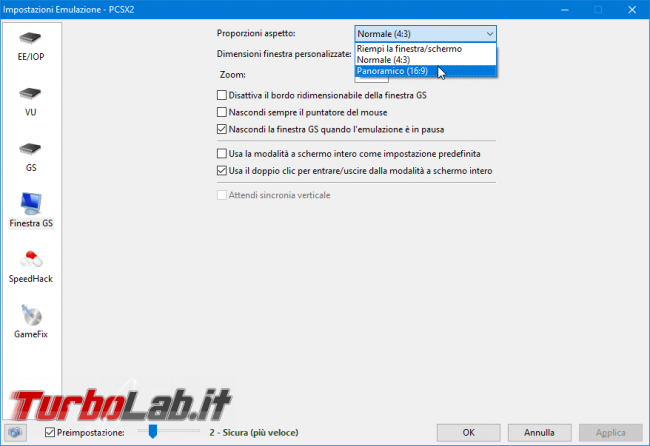 Guida PCSX2: come giocare risoluzione full HD (1080p) schermo intero (fullscreen) giochi PlayStation 2 PC