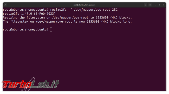 Guida Proxmox: come ridurre volume local ampliare local-lvm (ridimensionare partizioni senza perdere dati) - 15_resize2fs_root