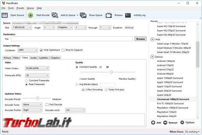 Guida Rapida ripping: Come usare Handbrake pochi clic - Ripping Chromecast