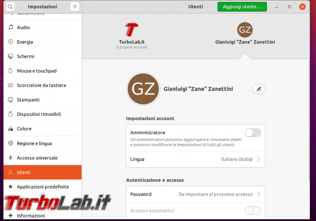 Guida Ubuntu 20.04: come creare/aggiungere nuovo account utente (protetto password)