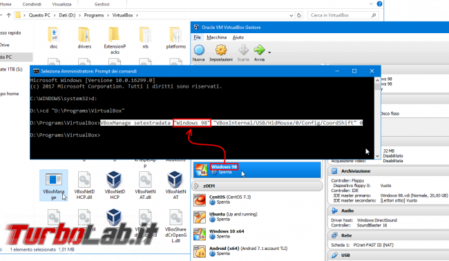 Guida VirtualBox: installare/configurare Windows 95/98/ME driver video funzionante ed alta risoluzione (macchina virtuale VM) - virtualbox coordshift