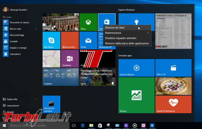Guida Windows 10: 10 trucchi personalizzare menu Start