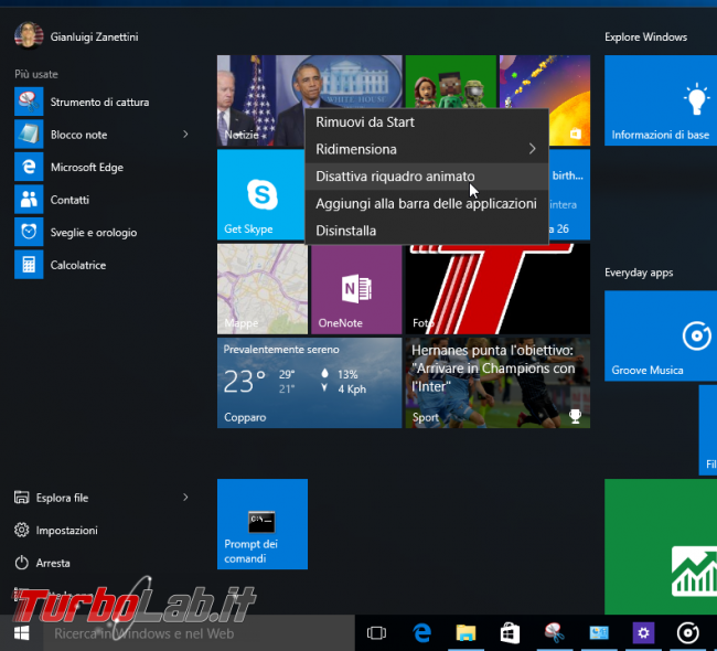 Guida Windows 10: 10 trucchi personalizzare menu Start - windows 10 start menu turn off live tile
