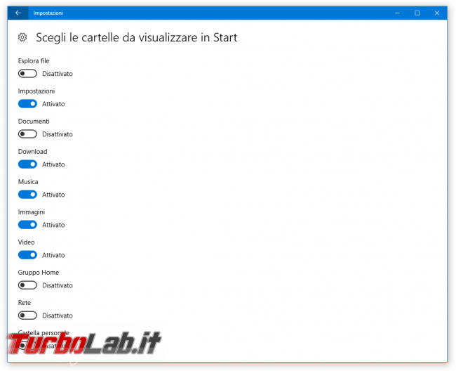 Guida Windows 10: come aggiungere cartelle personali menu Start (Documenti, Download, Musica, Immagini, Video, Gruppo Home, Rete, Cartella personale)